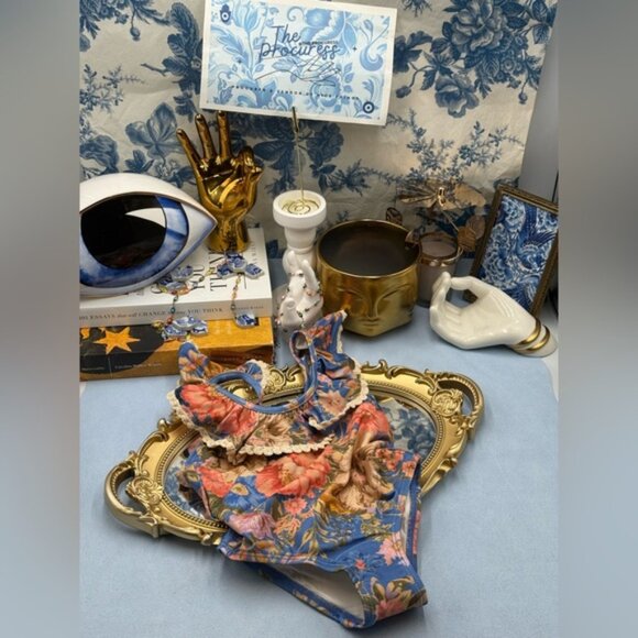 🆕 ZIMMERMANN KIDS 🧿 NWT August Trim Scoop 1PC, Dusty Blue Floral - Sz 2Y - Picture 3 of 13